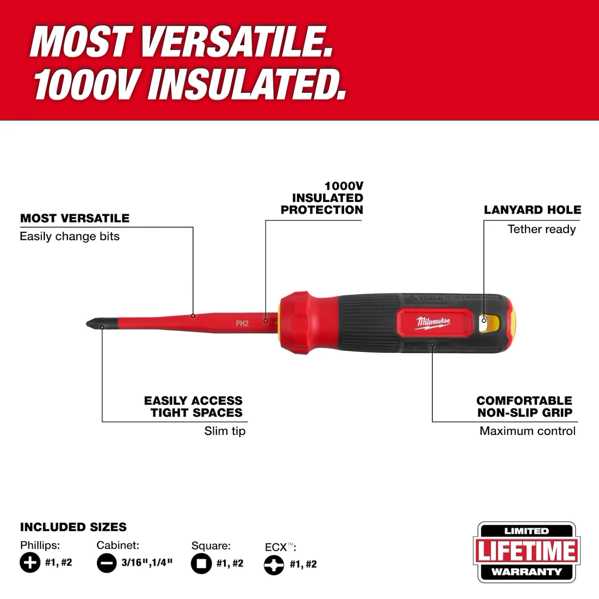 Milwaukee Electric Tool 8-in-1 1000V Insulated Slim Tip Multi-Bit Screwdriver from Columbia Safety